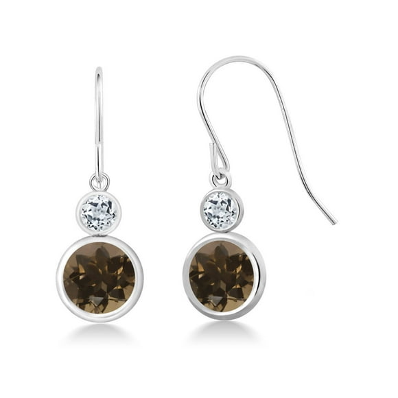 SMOKEY TOPAZ GEMSTONE FACETED DROPS EARRINGS MADE IN .925 STERLING SILVER ES1171 